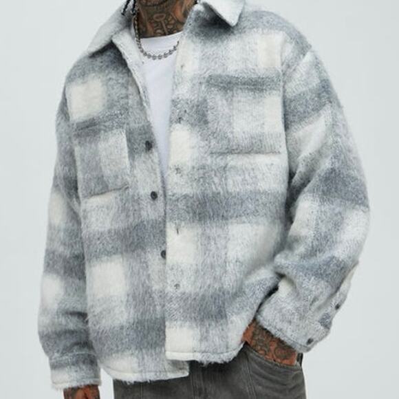NOVAMEN nova men Fashion Nova Move Up plaid wool poly shacket oversized M medium - Picture 1 of 12